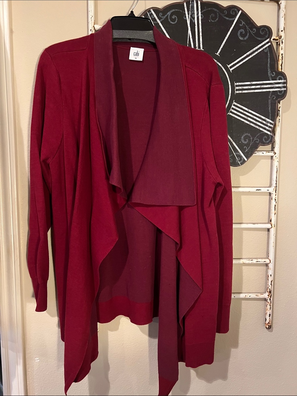 CAbi Burgundy Draped Open-Front Cardigan